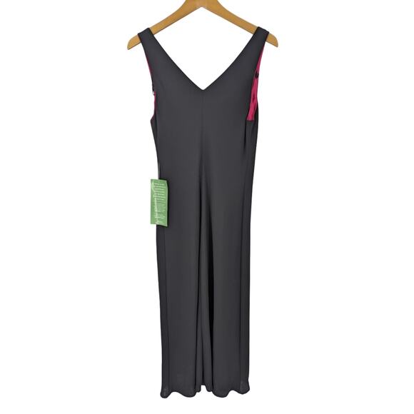 NEW S.L. Fashions Women’s 12 Black Midi Dress Pink Floral Embroidery NWT - Picture 3 of 5